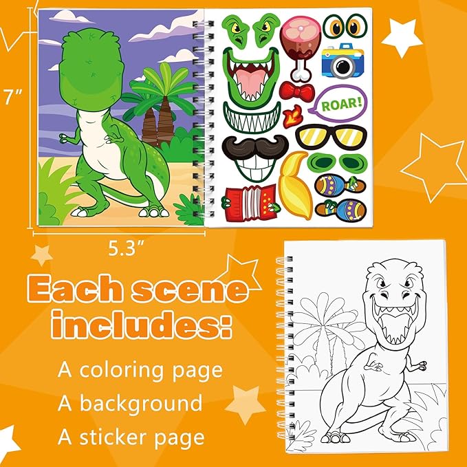 Make-a-Face Stickers Coloring Books 3-Pack,Unicorn,Dinosaur,Mermaid On The Go Travel Trip Must Have Toys Activity Pad Airplane Activities for Toddlers Kids Ages 4-8