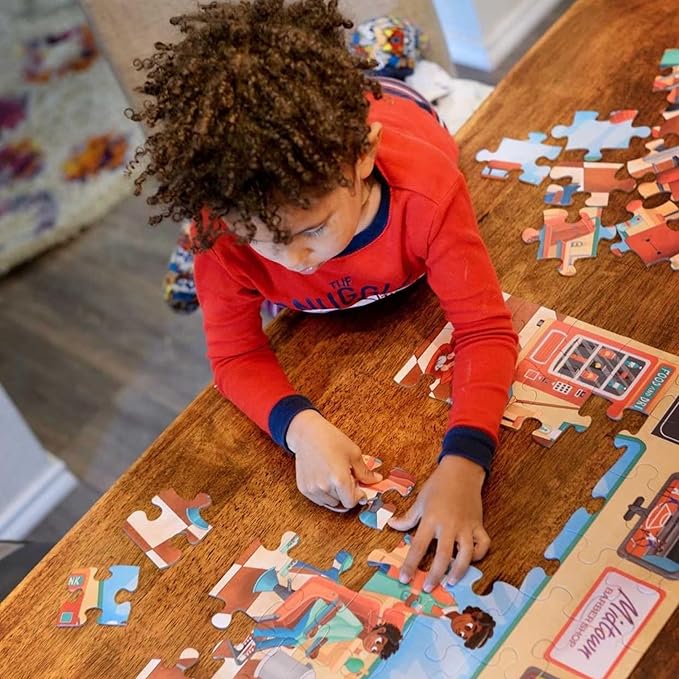 Upbounders® 48 Piece Jumbo Floor Puzzle for Kids | Barbershop Beginner Puzzle | Pretend Play & Learning Toy for Boys Girls Ages 4 5 6 | Black Brown Boy at The Barber (Multicultural)
