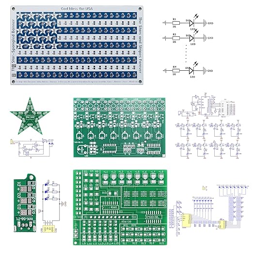 5in1 DIY Soldering practice Kit! Includes Small USA Flag, Star LED, USB Night Light, 15Way Flow & Drip Lights. SMD/SMT projects, ideal for beginners.This exercise kit can unleash your creativity