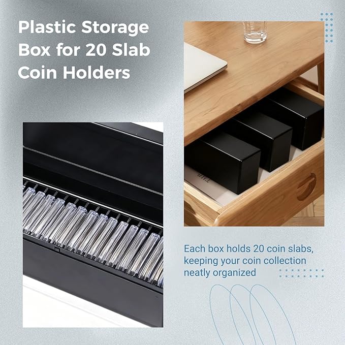 Coin Slab Storage Boxes, 3 Packs Coin Holder Organizer Boxes with 20 Slots, Plastic Coin Storage Cases Set for 60 Coin Slabs, Compatible with PCGS NGC PMGab Coin Holders(Include Boxes Only)