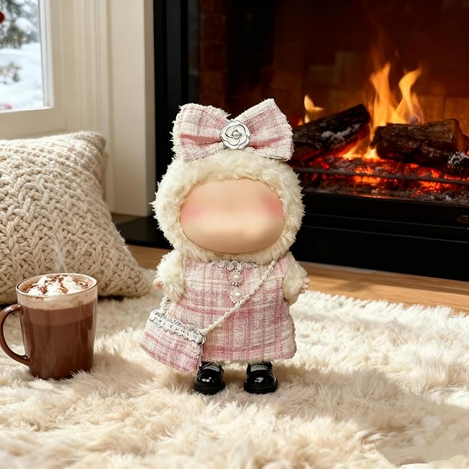 Clothes for LABUBU 17cm Doll (NO Doll)（NO Shoes, Outfit for LABUBU, Dress + Hairpin + Mini Bag Set for LABUBU Dress Up, Fashion and Premium Dolls Accessories for LABUBU (Style J)