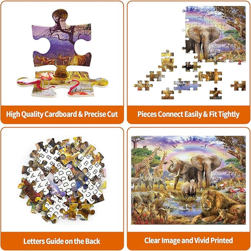 100 Piece Puzzles for Kids, African Animal 100 Piece Puzzles for Adults, Animal World Puzzle Jungle Scene Puzzle, Jigsaw Puzzles 100 Pieces for Seniors Teens Kids Ages 6-10 Brain Teaser