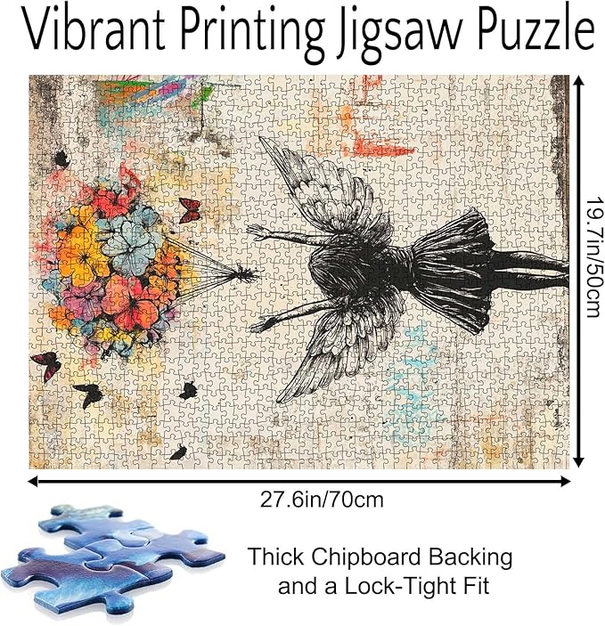 Tucocoo Banksy Angel Girl Jigsaw Puzzle 1000 Pieces Retro Street Art Puzzles for Adults, Floral Art Jigsaw Puzzles 1000 Piece for Challenging Family Games DIY Crafts Puzzle for Home Decor Gifts