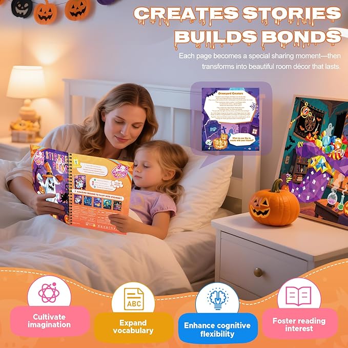 4PCS Paint by Number Sticker Book - Halloween Crafts & Acitivity Puzzles Book for Kids Ages 4-10, Travel Toys for Road Trip & Airplane,Perfect Halloween Gifts & Basket Stuffers for Kids