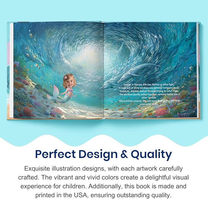 Personalized Mermaid Adventure Book – Magic Pearl Necklace | Custom Name & Photo Children's Story Book | ELFINK (Softcover)