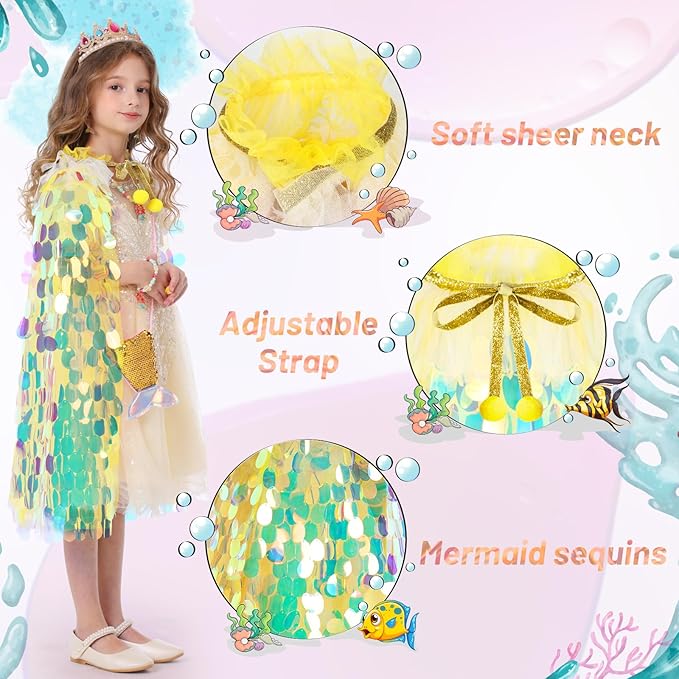 Princess Dress Up Toys Princess Dress Up Clothes Rainbow Mermaid Cape Kit 9 Pcs Gift Set for Little Girls 3-8 Years
