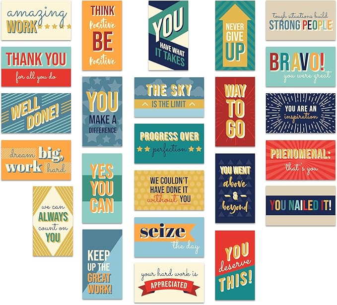 Canopy Street Colorful Gratitude Encouragement Cards / 50 Motivational Kindness Cards / 25 Inspirational Quote Designs/Flat 2" x 3.5" Employees Students Coworkers Uplifting Mini Card