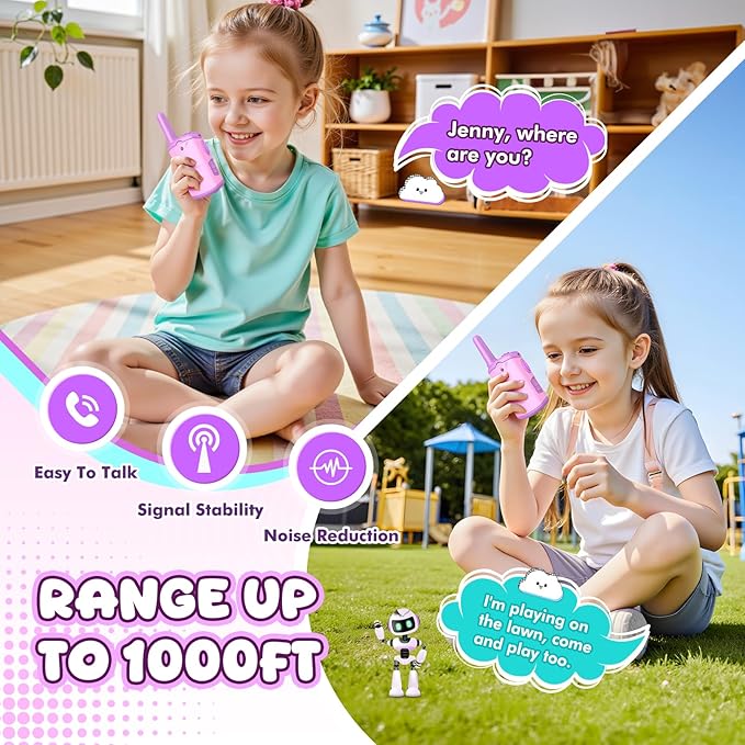 Kids Walkie Talkies Toys for Girls: Toys Walkie Talkies for Kids 2 Pack Christmas Birthday Gifts Stocking Stuffers for 3 4 5-7 Year Old Girls Grandkids Toy Age 4-5 6-8 Years Old Camping Purple