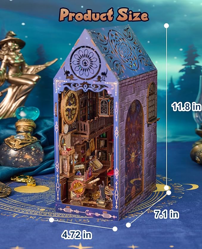 DIY Book Nook Kit,Magic Dollhouse Kit DIY Miniature House Kit for Adults Teens,Booknook Bookend Bookshelf Decor,3D Wooden Puzzle with LED & Dust Cover,Easter Halloween Home Decor Birthday Gifts