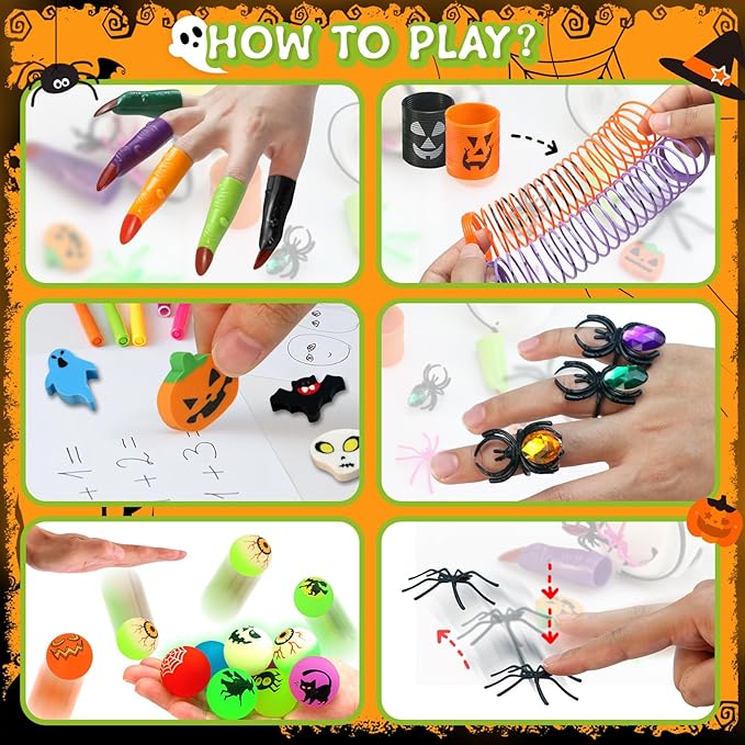 480PCS Prefilled Party Favor Bulk for Kids, 60PACK Prefilled Ghost Cauldrons With 6 Halloween Toys Inside, Goodie Bag Fillers, Prizes Gifts Miniatures for Kids, Trick or Treat