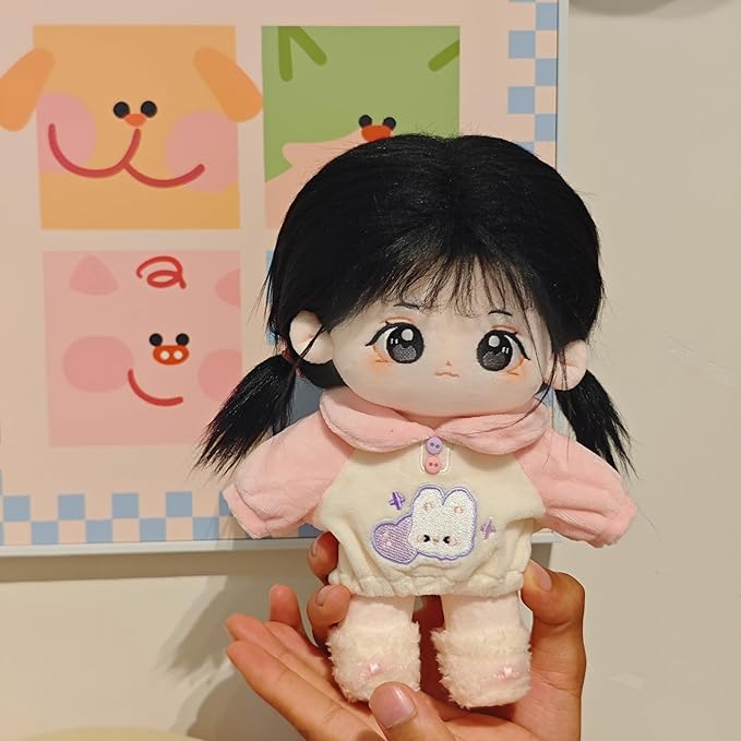 CALEMBOU Plush Doll, 20cm Cute Cotton Doll with Skeleton, Anime Plushies Soft Stuffed Dress Up Dolls, Kawaii Plush Toys Gift Come with Clothes (Doll&Clothes-Doufu-B)