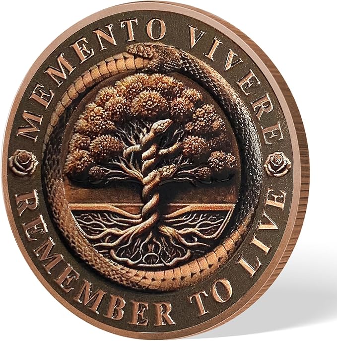 AtSKnSK Memento Mori Coin Momento Mori Coin Skull Coin Stoic Gifts Memento Mori Calendar Living Memento Mori Amor Fati Coin (Snake Tree Skeleton)