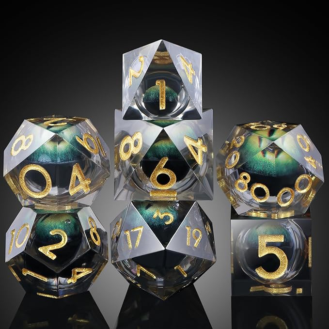 DNDND Eye Resin DND Dice Sharp Edge Resin D&D Die with Gift Case for Dungeons and Dragon Game (Green Dragon Eye)