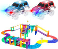 PicassoTiles 50pc Racecar Track Magnetic Tiles Educational Kids Toy with 2 Light Up Trucks STEM Preschool Learning Magnet Tile Toddler Toys Boys Girls Ages 3+ Blocks Game Puzzles Build Playset PTR50