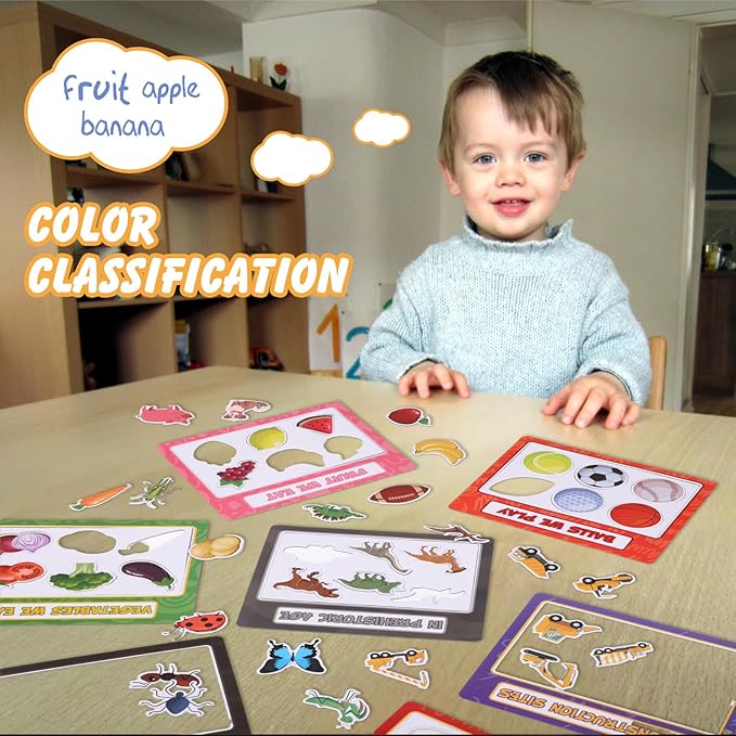 10Pcs Magnetic Sorting Toys 60 Fridge Magnets for Kids, Football Animals Food Car Category Recognition, Refrigerator Magnets for Shape Matching Fine Motor Early Education