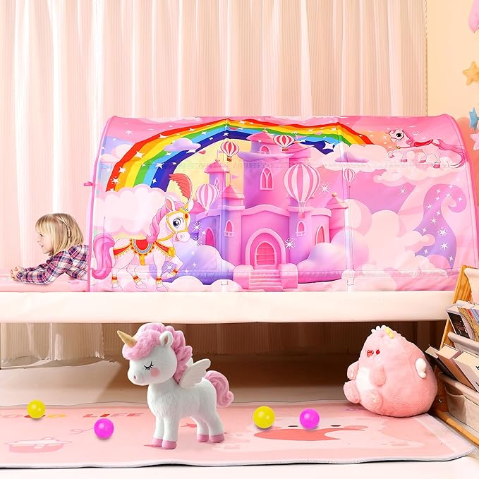 Bed Tent for Kids Lucky Castle Bed Tent Foldable Play House for Children Play Tents for Girls Boys Sleeping Canopy Playhouse