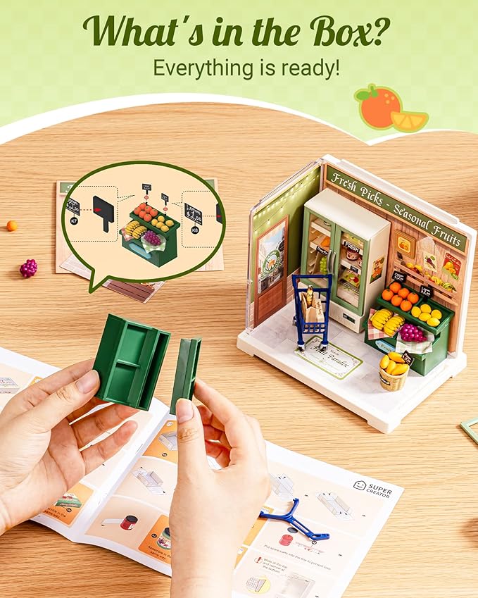Rolife Super Creator Mini | DIY Miniature Plastic House Building Set Playset with Dustcover, Suitable for Mini Figures Construction Toys Diorama Gifts for Adults (Nature Energy Fruits)