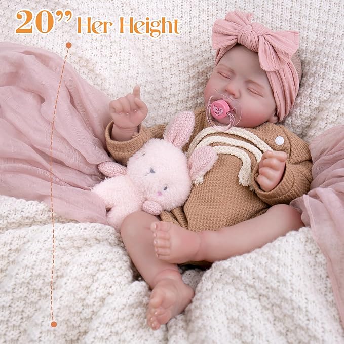 Aori 20 Inch Reborn Baby Doll - Hyper Realistic Lifelike Newborn Sleeping Girl with Rainbow Outfit, Soft Weighted Body Baby Doll for Girls Age 3 for Christmas, Birthday