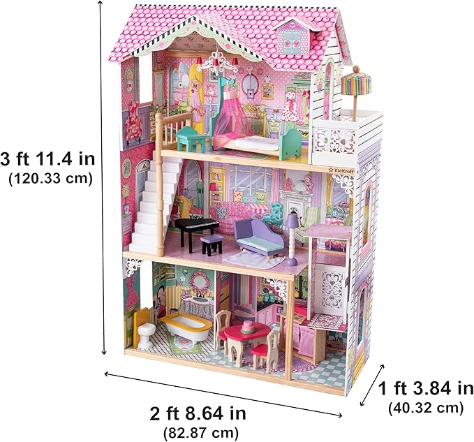 KidKraft Annabelle Wooden Dollhouse with Elevator, Balcony and 17 Accessories, Gift for Ages 3+