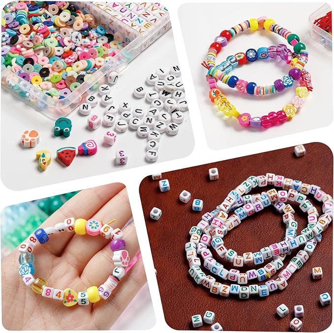 Ybxjges Bracelet Making Kit, 1000 Pcs Beads for Friendship Bracelet Kit with Pony, Polymer Clay, Letter Beads for Jewelry Making DIY Crafts Girts for Girls Age 6-12