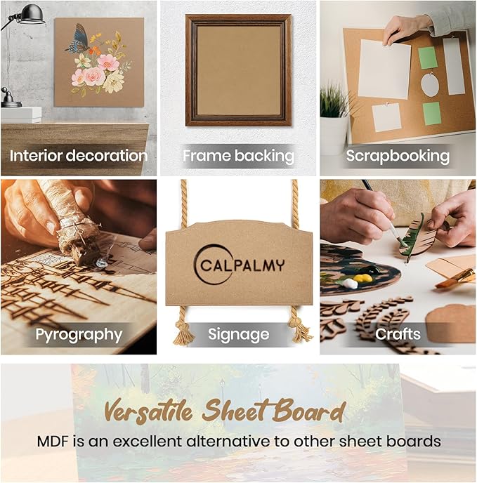 CALPALMY 12-Pack MDF Board 1/4 Inch Thick 12" x 12" Unfinished Wood Panels, 6mm Thick Medium Density Fiberboard Wood Boards for Crafts, Painting, Carpentry, Engraving, Interior Design, and More