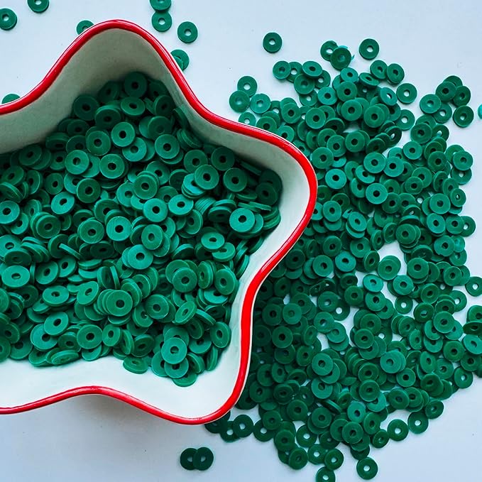 3000Pcs Clay Beads Flat Round Polymer Bead Vinyl Heishi Beads Flat Round Polymer Bead for Jewelry Making Necklace Bracelet （33-Green