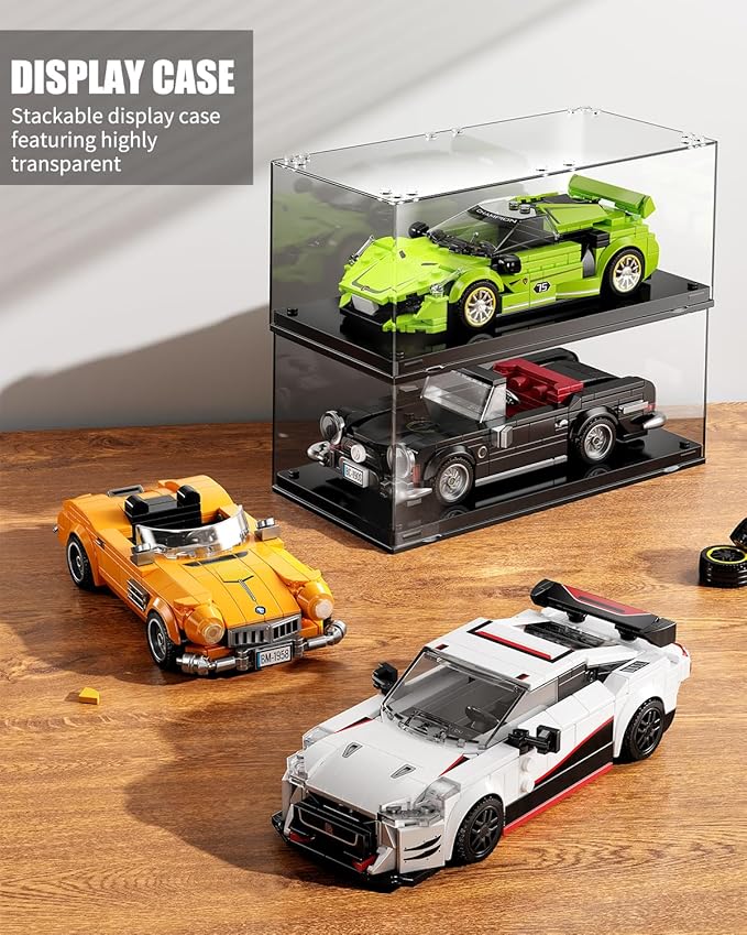 Super Sports Car Building Block Set with Display Case, Speed Race Cars Building Toys, Collectible Model Cars Kits Gift for Boys Girls Adults Technic Car Lovers Kids 6+ (317PCS)