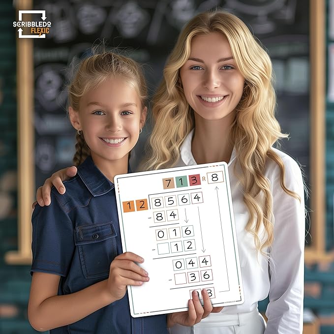 SCRIBBLEDO Long Division Practice 11”x14” Reusable Sheets Math Manipulatives for Classroom Teaching Materials 5th Grade Classroom Must Haves Special Education Math Centers 10-Pack Dry Erase Sheets