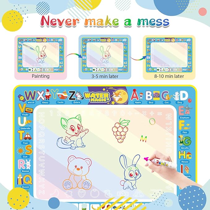 Water Doodle Mat Kids Mess Free Coloring Doodle Mat Toddlers Educational Toys for 3 4 5 6 7 8 Years Old with Magic Pens 2025 Educational Toys Birthday