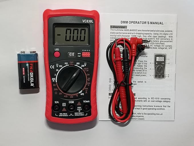 Soldering Iron Kit, LCD digital display, inner-heat, Adjustable Temperature Soldering Iron, Digital Multimeter Kit, Multi Tester, 5pcs Solding Tips (Red)
