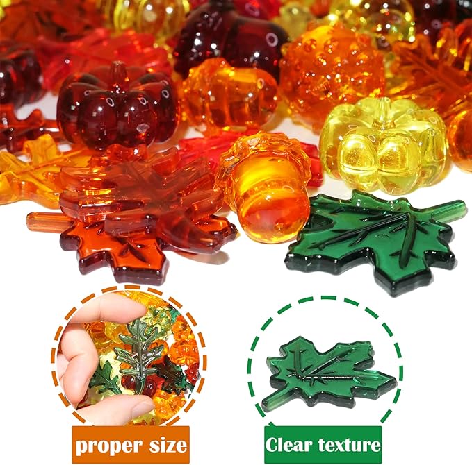 Fall Vase Filler,165 Pcs Acrylic Pumpkin Leaves Acorn Gems Sensory Bin Fillers for Thanksgiving Centerpieces Table Decorations,Table Scatters,Preschool Counting and Thanksgiving Craft