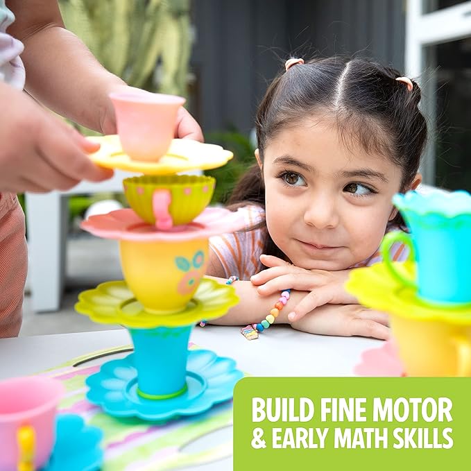 Educational Insights Teacup Pile-Up! Relay Game, Preschool Board Game, Easter Basket Stuffers for Kids, Gift for Kids Ages 4+
