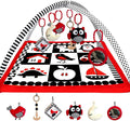 QUOKKA Padded Baby Gym Mat for Floor Tummy Time - High Contrast Baby Kick and Play Gym Mat - 6 Toys | Thick Pad | Machine Washable | Black White Red Colors for Vision Development