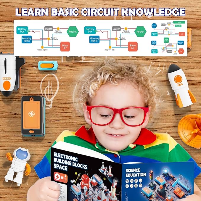 VATOS Space Science Circuit Kits for Kids - 31PCS Electronics Exploration STEM Kit with 100+ Projects, Rocket Launcher & Light Up Astronaut | Educational Learning Toy Gift for Boys Girls Ages 6+