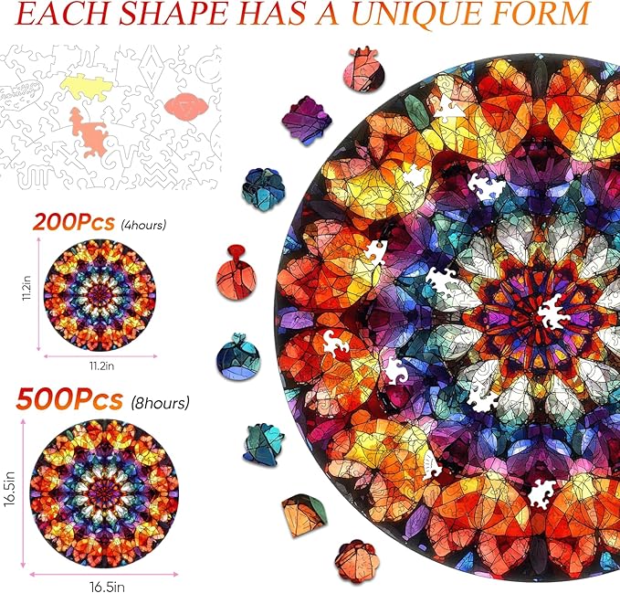 Jiroinlly Puzzles for Adults Crystal Mandela Wooden Puzzles, 200 Pieces Unique Shaped Liberty Jigsaw Puzzles, Creative Toys for Adults and Kids, Fun Challenge Family Game 11.2'' x 11.2''