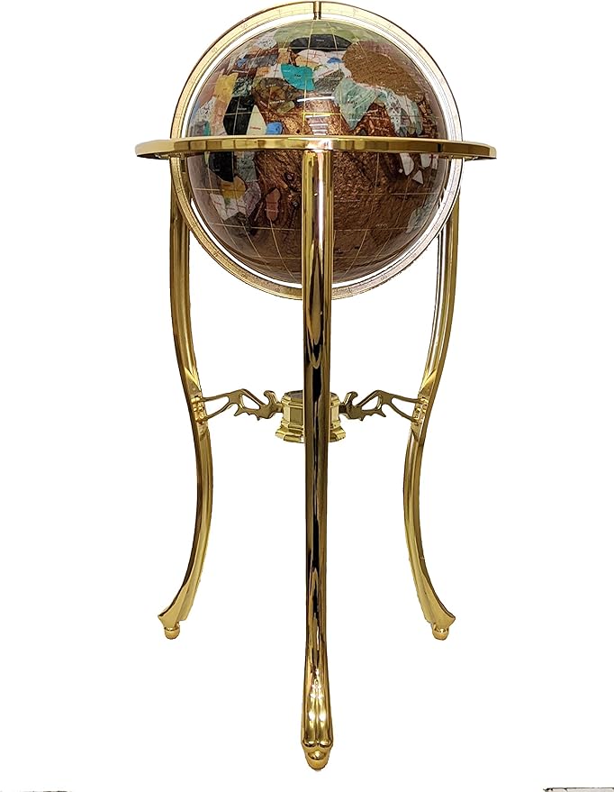 Unique Art 36-Inch by 13-Inch Floor Standing Amberlite Ocean Gemstone World Globe with Gold Tripod