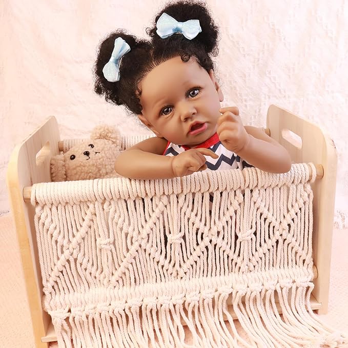 HOOMAI Lifelike Reborn Baby Dolls with Soft Body African American Realistic Girl Doll 22.8 Inch Best Birthday Gift Set