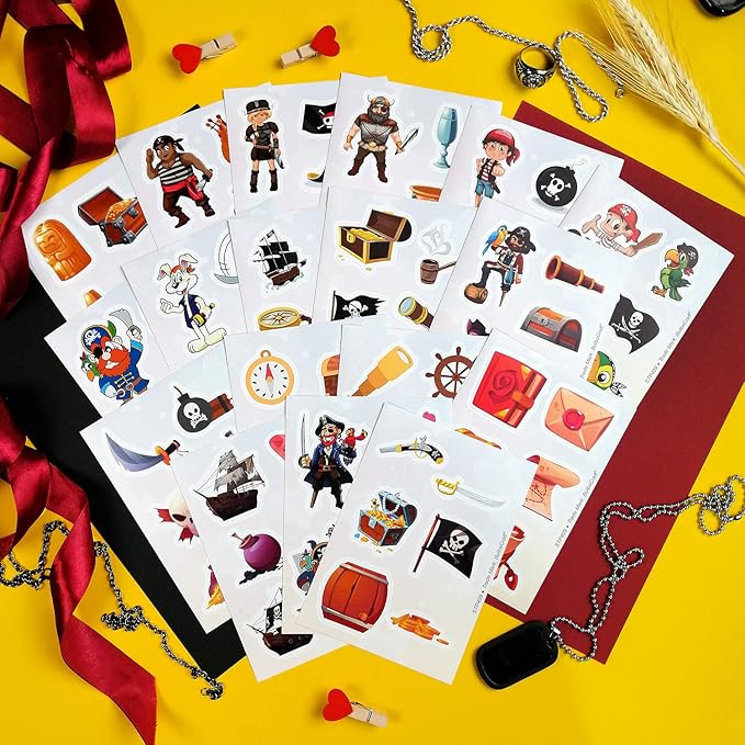 BulbaCraft 100Pcs Pirate Stickers, Skull and Crossbones Stickers, Pirate Party Favors, Gifts for Women & Men