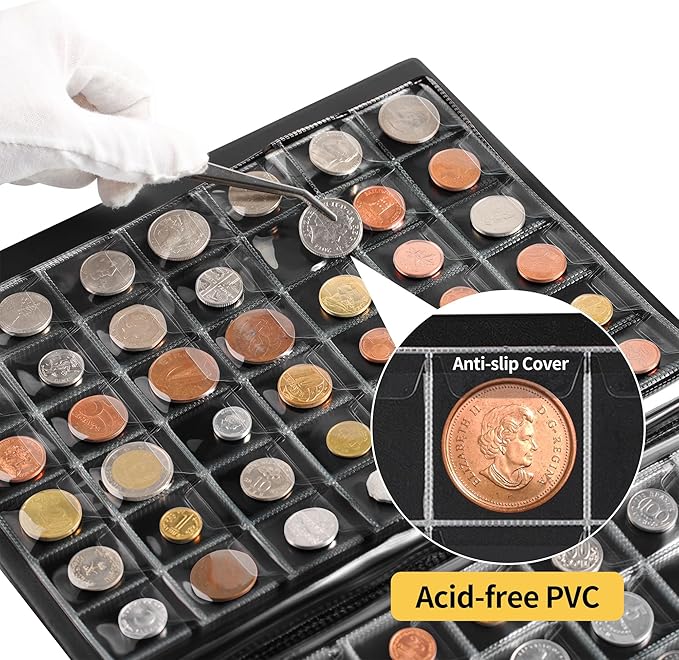 420 Pockets Albums - 28x29 mm/1.1x1.1 Inch Pocket Green Book 10 Pages Collection Holder Letter Size Coin Storage Book CS0242GR