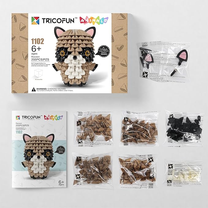 Animals 3D Soft Building Blocks - Cute Animal Kit, Pressure-Relief, STEM Educational Toys, Enhance Hands-On Skills Interlocking Building Blocks (1102-RACOON)