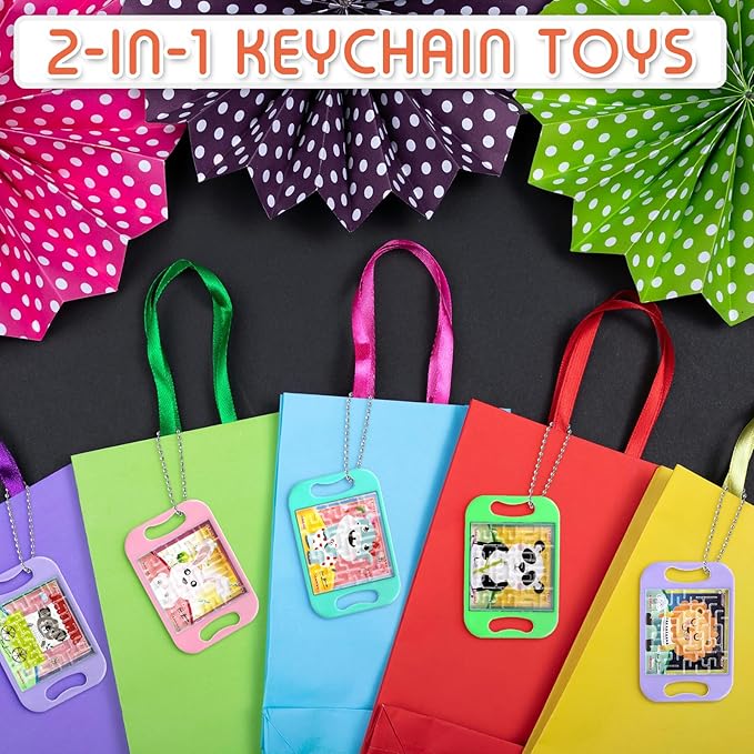 24 Pcs Maze Puzzle Keychain Cubes Bulk Christmas Maze Game Puzzles Keychain Cubes Handheld Brain Teaser Puzzle Party Favors for Kids Students Christmas Stocking Stuffer Gifts