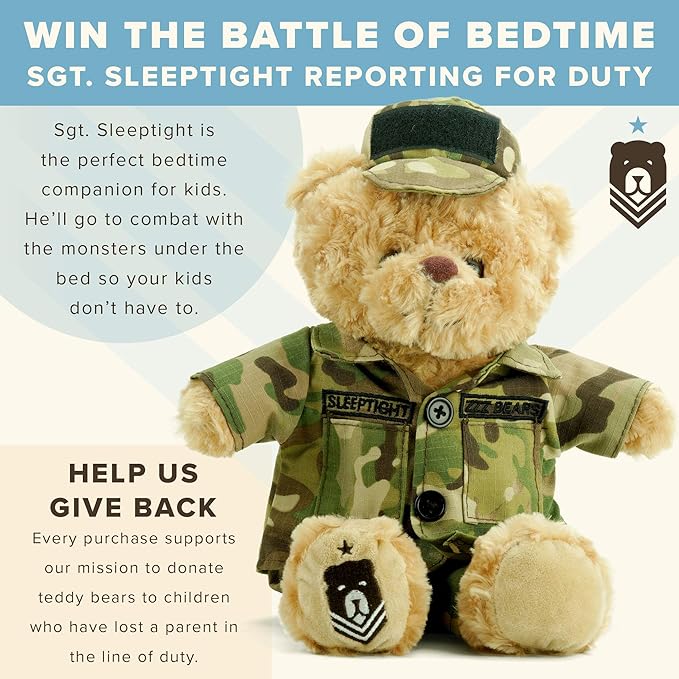 ZZZ Bears SGT Sleeptight Army Teddy Bear with Storybook & Sleep System, Comforting Gift for Army Kids, Helps with Bedtime Routine, Deployment Separation & Emotional Support