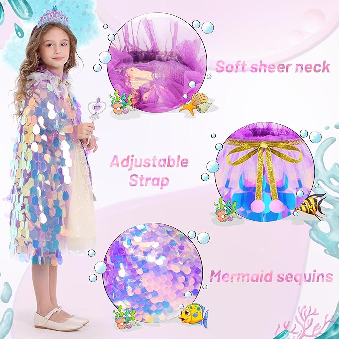 Princess Dress Up Toys Princess Dress Up Clothes Rainbow Mermaid Cape Kit 9 Pcs Gift Set for Little Girls 3-8 Years