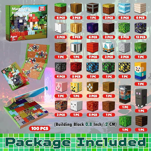 100 PCS Magnetic Blocks - Magnetic Building Blocks, Stacking Magnets for Kids, Sensory Toy for STEM Montessori Sensory Toys for Kids 3+ Boys and Girls Christmas Birthday Gifts