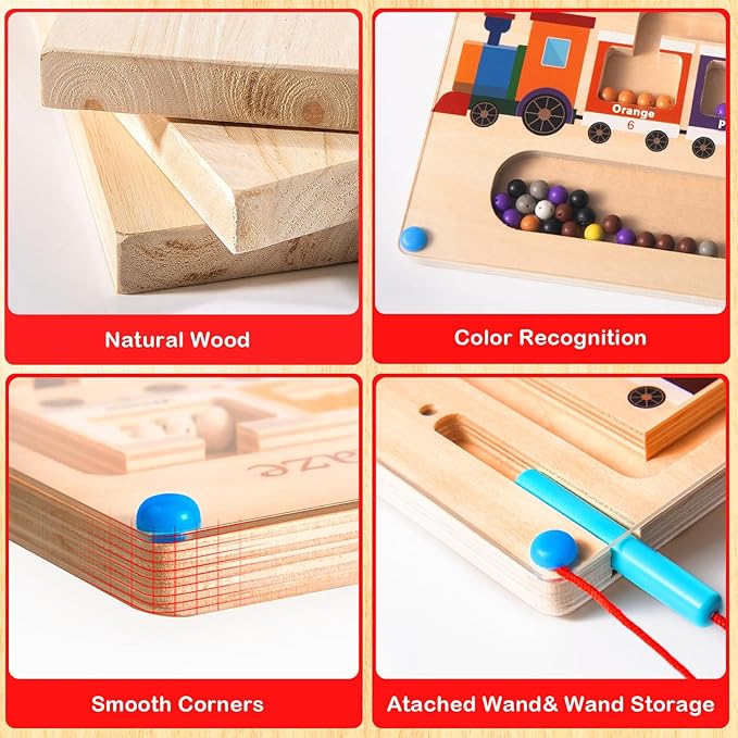 Magnetic Color and Number Maze Board Wooden Montessori Fine Motor Skills Toys for 3 4 Year Old Preschool Learning Activities Classroom Must Haves Sorting Travel Toys for Toddlers Boys Girls