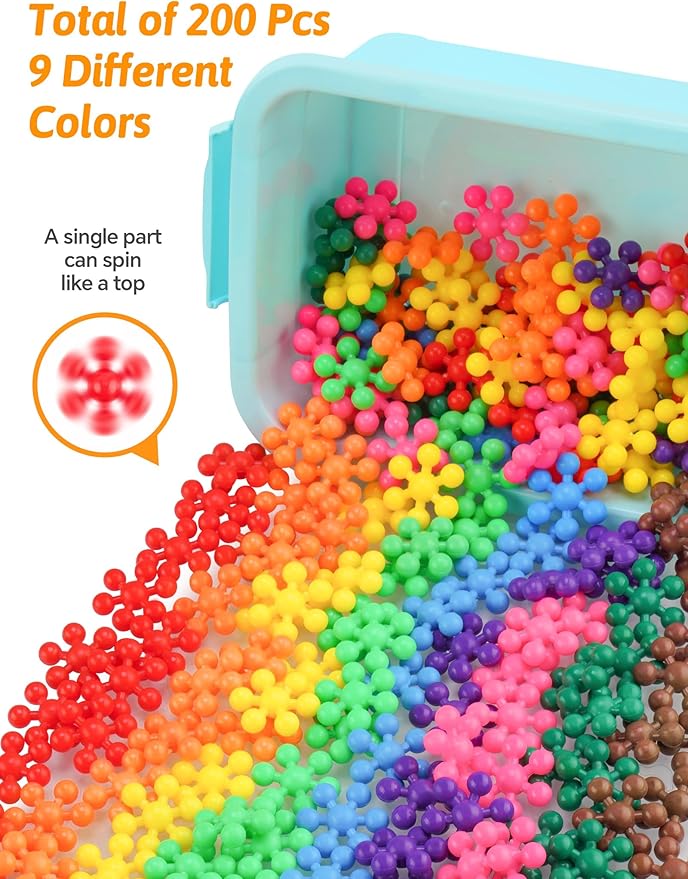 200PCS Interlocking Snowflake Building Block Toy for Kids Ages 3+ (Rainbow Colors)