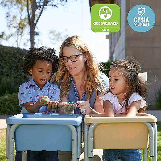 ECR4Kids 2-Station Sand and Water Adjustable Play Table, Sensory Bins, Sand/Powder Blue