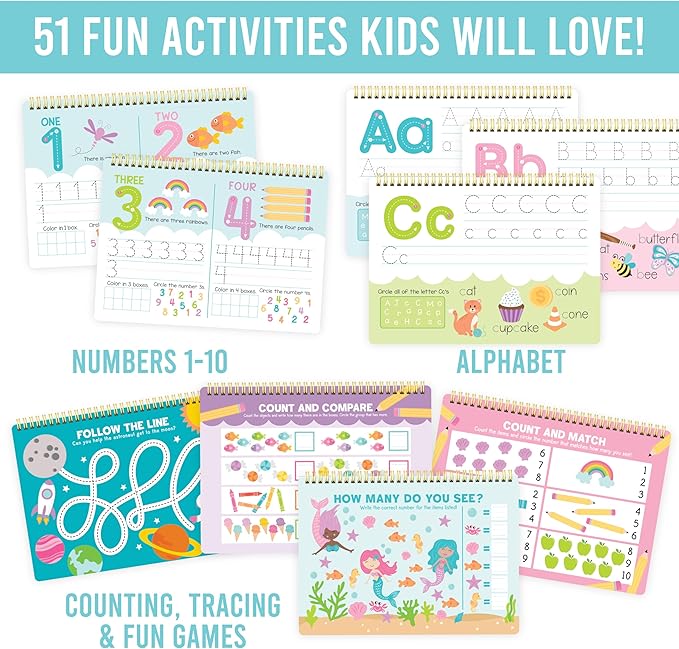Hadley Designs ABC Tracing Books for Kids Ages 3-5, Dry Erase Writing Practice for Kids Age 3-5, Preschool Workbooks Age 3-4, Alphabet Letter Tracing Book for Toddlers Preschool Learning Activities