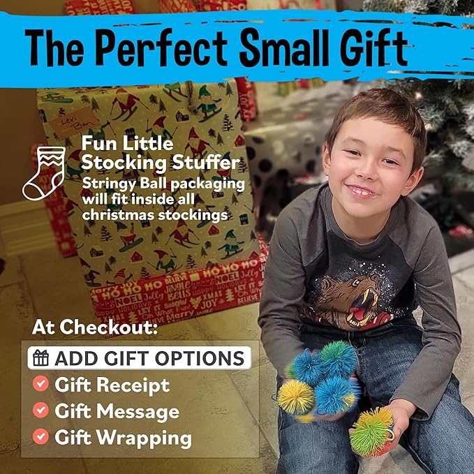 Stringy Balls & Sensory Toys for Kids 8 Pack - Stocking Stuffers For Kids Ages 4 5 6 7 8 + Year Old Gift Ideas - Best Birthday Toddler Gifts for Boys & Girls - Monkey Pom Balls Fidget Toys Stress Ball