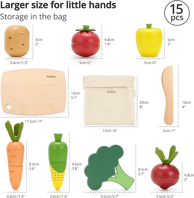 PairPear Wooden Toys Play Food Sets for Kids Kitchen, Kids Toy Food Cutting Vegetables Set for Toddlers 3+ Years Old, Pretend Food Play Kitchen Accessories for Girls and Boys
